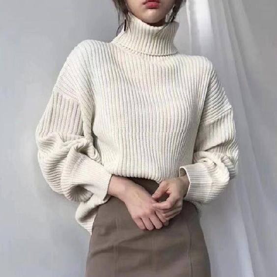 OHMIQUE | Luxe Pull à col roulé et à manches ballon