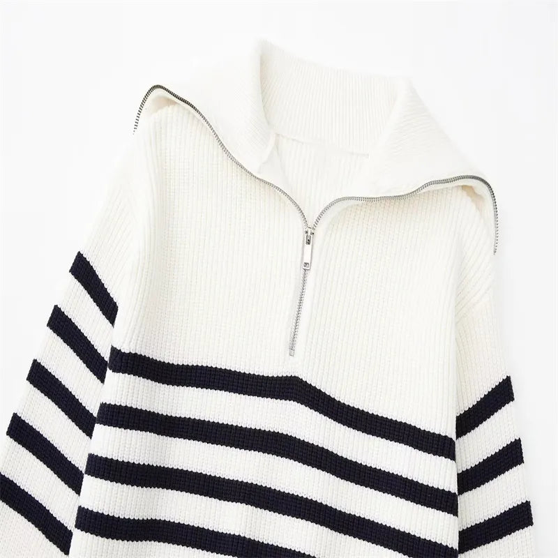 OHMIQUE | Pull zippé rayé