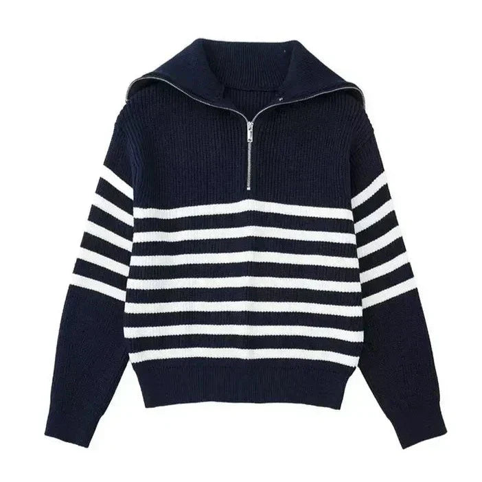 OHMIQUE | Pull zippé rayé