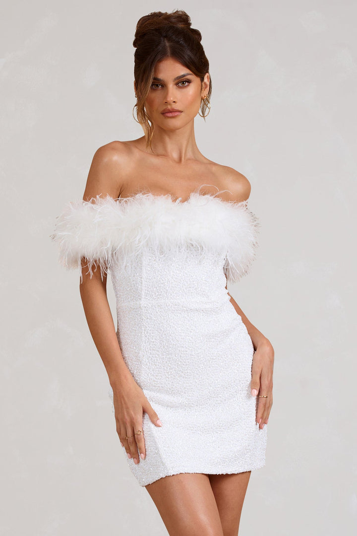 OHMIQUE | Robe à pailettes avec plumes