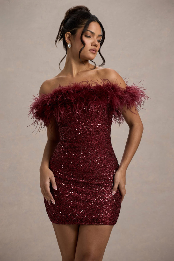 OHMIQUE | Robe à pailettes avec plumes